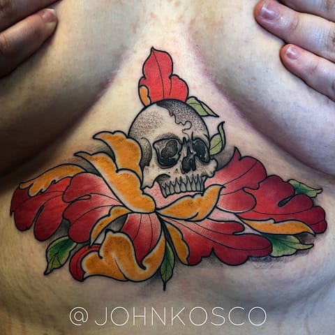 Pure Ink Tattoo - NJ - John Kosco - Skull Flower Sternum Tattoo