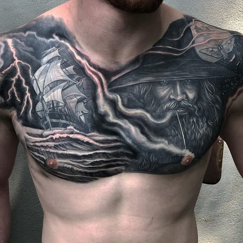 Pure Ink Tattoo - NJ - Ian Shafer - Black Grey Wizard Boat Tattoo