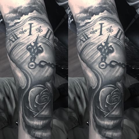 Pure Ink Tattoo - NJ - Ian Shafer - Black Grey Clock Tattoo