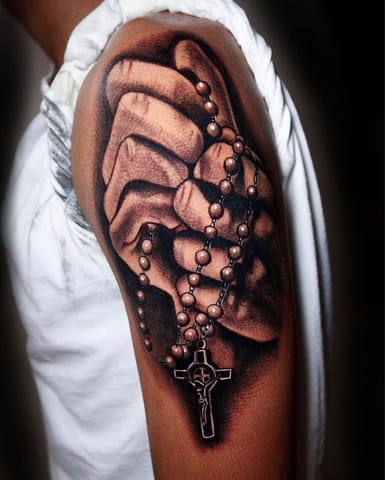 Pure Ink Tattoo - NJ - Tito Rodriguez - Praying Hands Rosary Tattoo