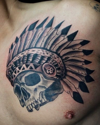 Pure Ink Tattoo - NJ - Tito Rodriguez - Indian Head Skull Tattoo