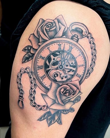 Pure Ink Tattoo - NJ - Tito Rodriguez - Clock Roses Tattoo