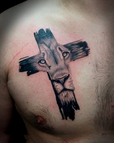 Pure Ink Tattoo - NJ - Tito Rodriguez - Lion Cross Tattoo